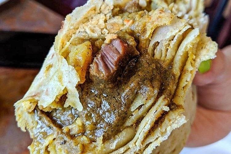 Grenadian roti served on the island food tour